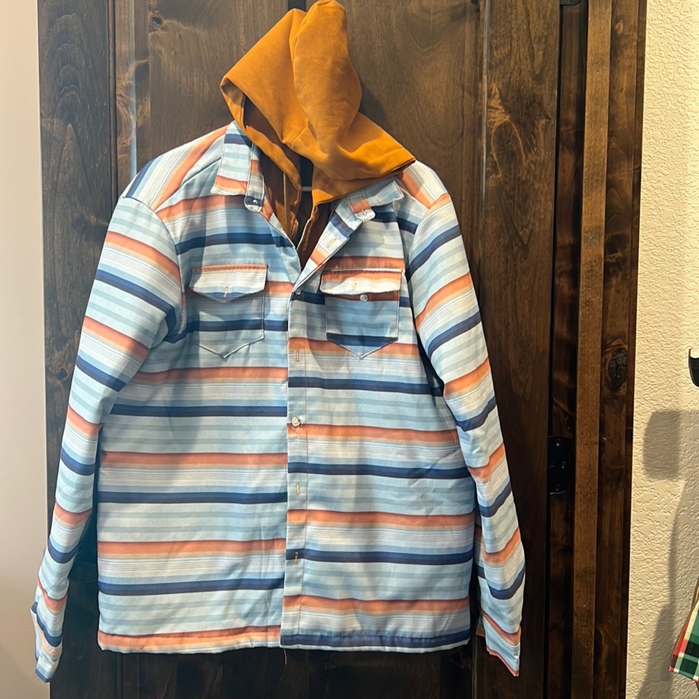 Men’s hooded shirt jacket. Size large